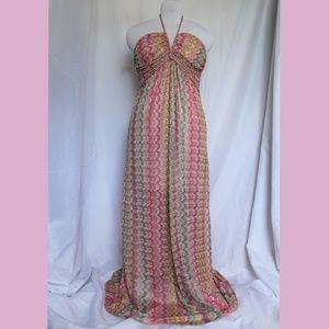 Long Multicolored Halter Maxi Dress